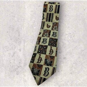 BYBLOS Silk Tie ITALY Brown Beige Geometric Floral Monogram B W:3.7" EUC